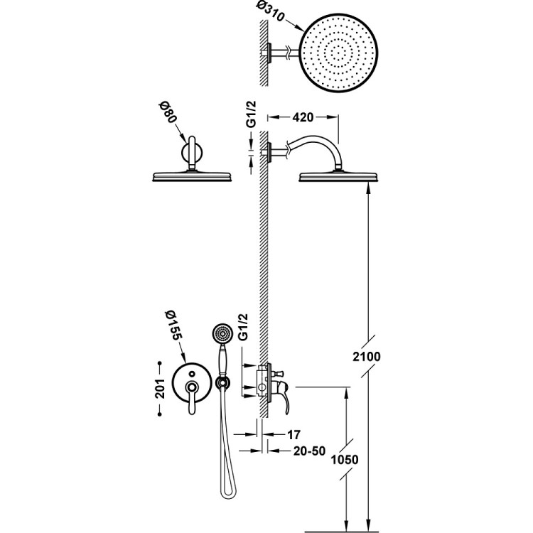 Vannas un dušas iebūvējamais maisītājs TRES CLASIC, tērauds 24218003AC