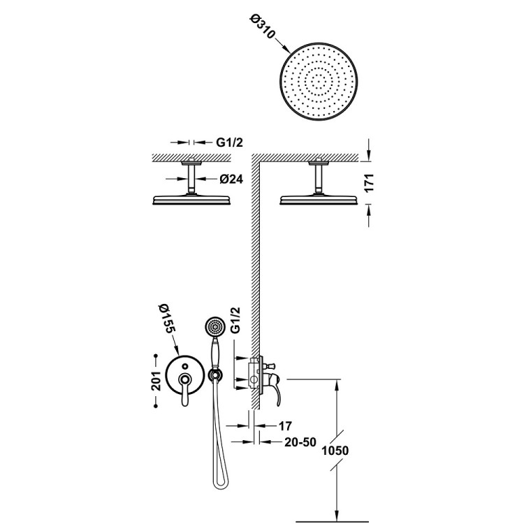 Vannas un dušas iebūvējamais maisītājs TRES CLASIC, tērauds 24218004AC