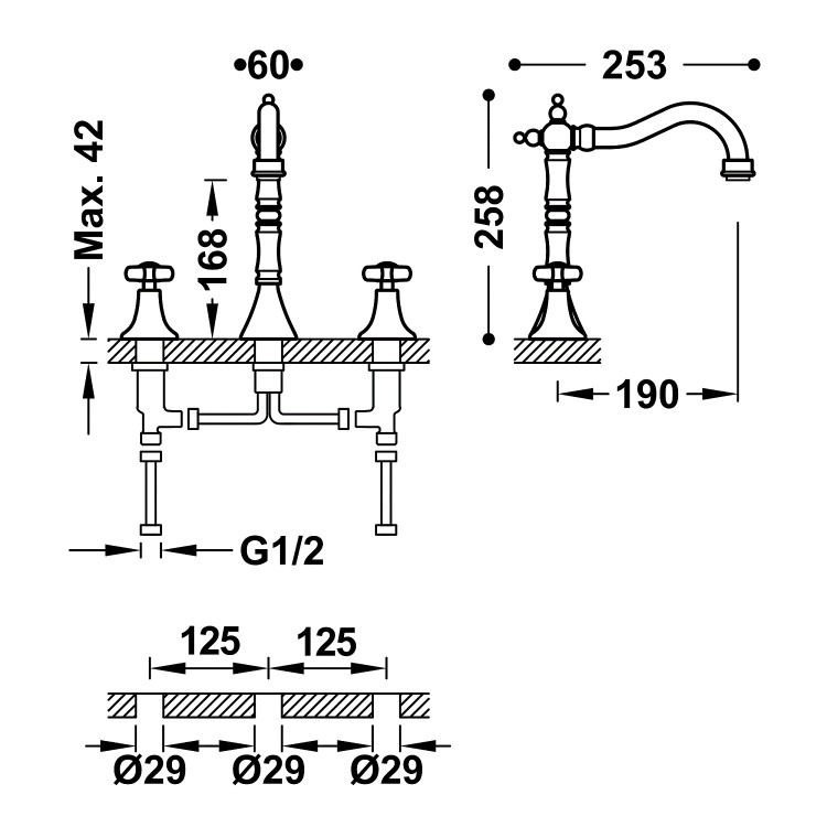 Izlietnes maisītājs 3 daļīgs TRES Clasic, zelts 24210501OR
