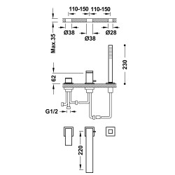 Vannas maisītājs Cuadro exclusive TRES 3-daļīgs, 00616103AC