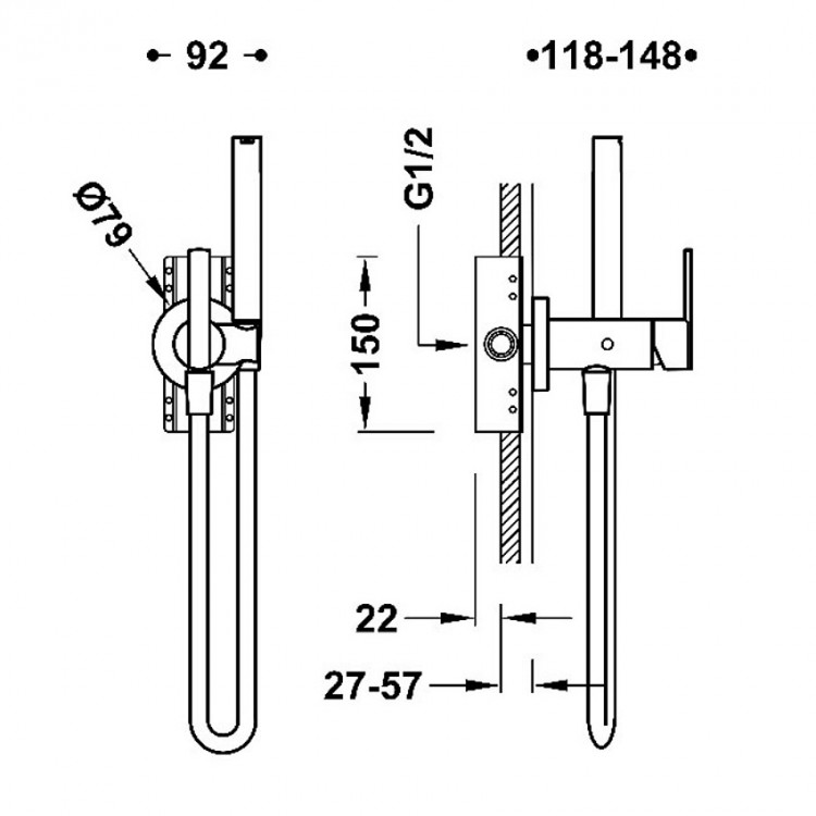 Iebuvējams maisītājs ar bidetta dušu LEX-TRES, hroms 181222