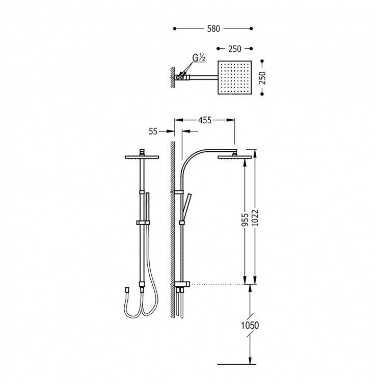 Dušas komplekts TRES ar stacionāro un rokas dušu, 107926