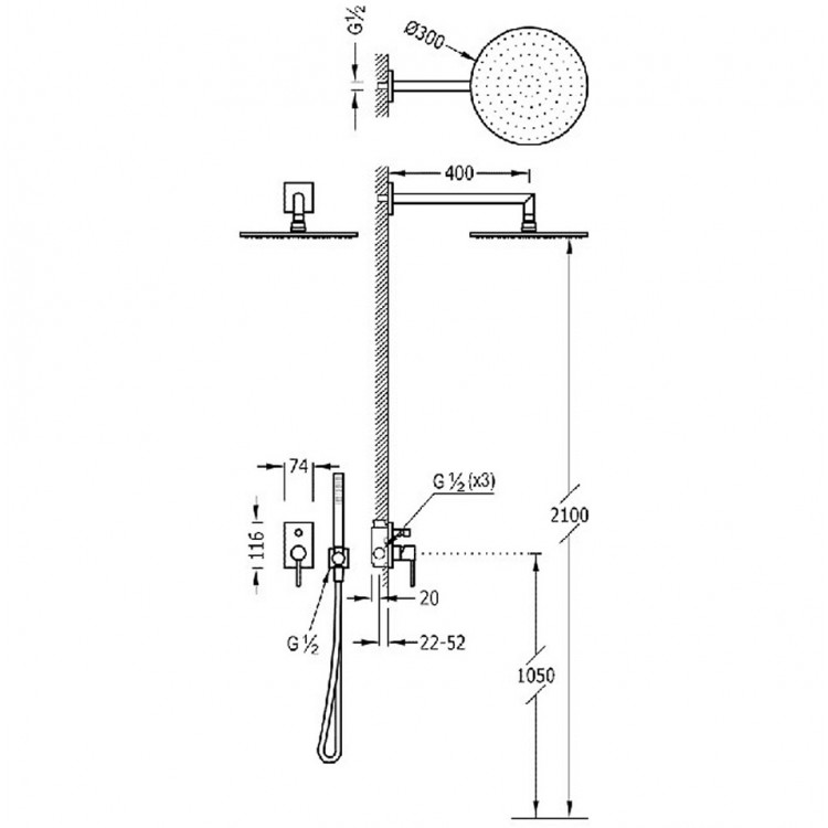Dušas sistēma iebūvējamā Bimax-TRES 06298001