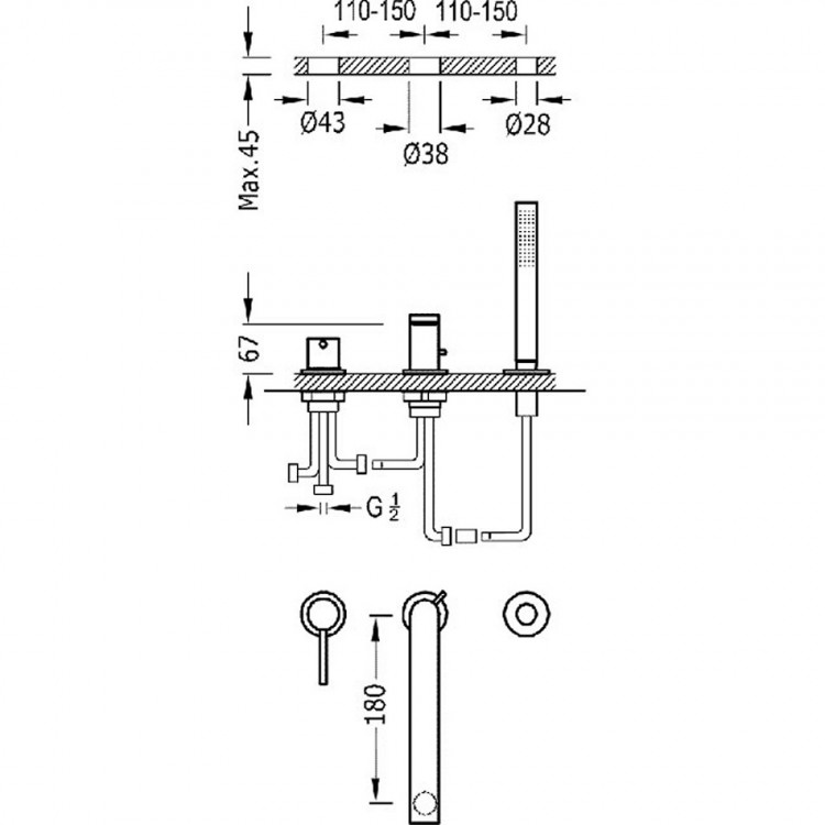 Vannas maisītājs uz vannas malas MAX-TRES 3-daļīgs, hroms 06216103