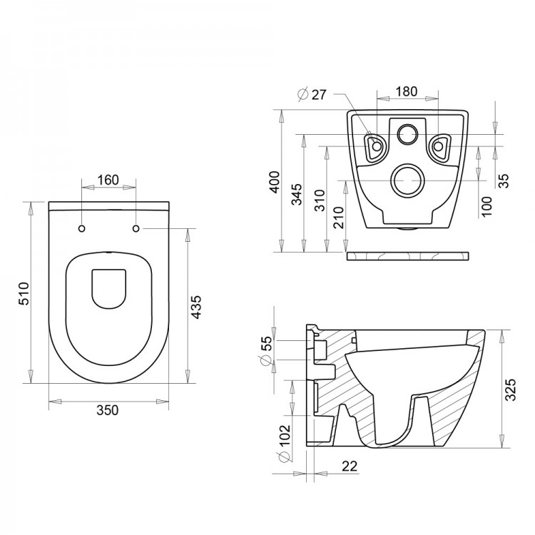 Tualetes pods piekaramais Turavit RONDO ar Soft Close vāku, 14T5508+14T5509