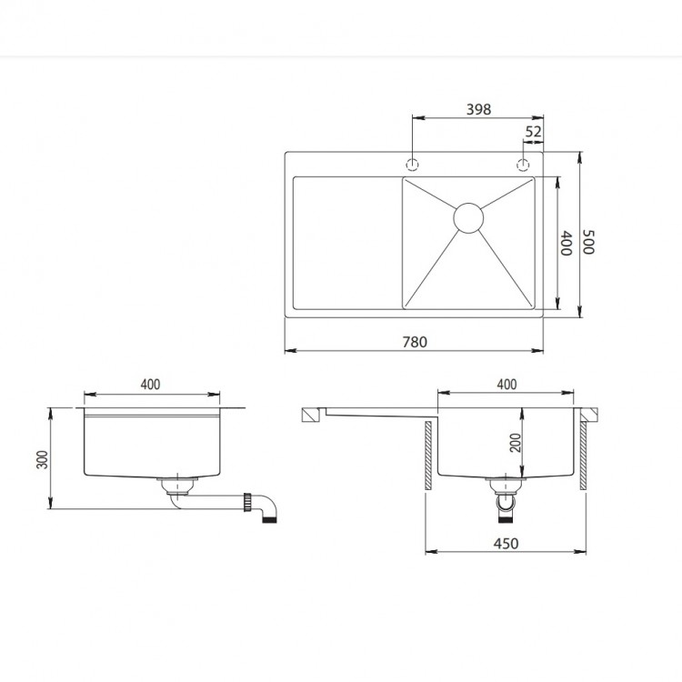 Virtuves izlietne HELIKA TERRA Nerūsējošā tērauda 780x500 mm, R