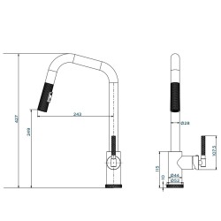 Virtuves izlietnes maisītājs granīta ar izvelkamu izteku Helika MATENO, melna metālika