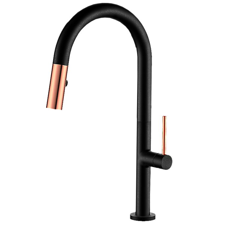 Virtuves izlietnes maisītājs granīta ar izvelkamu izteku Turtl MOJOSA, melna metālika/varš