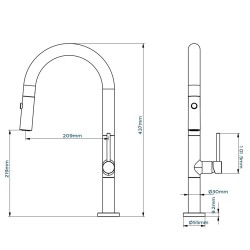 Virtuves izlietnes maisītājs granīta ar izvelkamu izteku Helika MOJOSA, melna metālika/varš