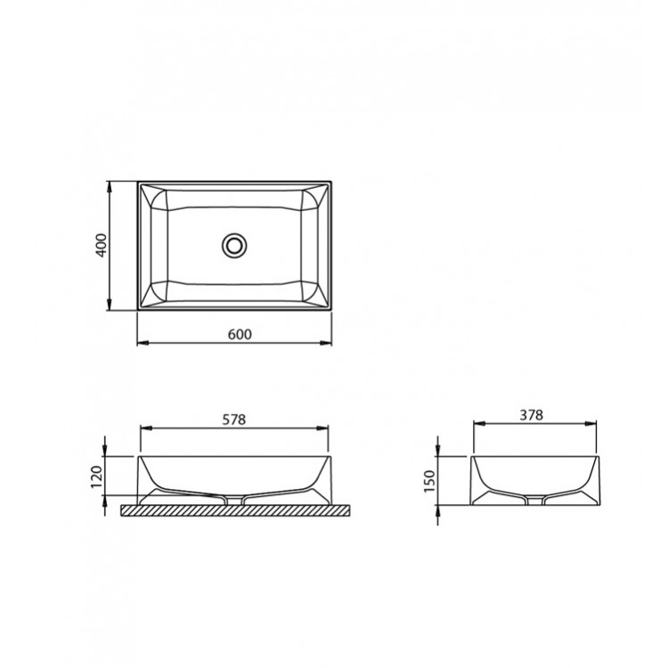 Vannas istabas uzliekamā izlietne Turtl SEVERE 60x40cm, BQK60-220