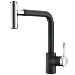 Virtuves izlietnes maisītājs granīta ar izvelkamu izteku Helika DOLUS, melna metālika