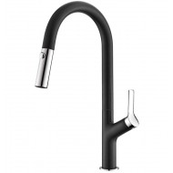 Virtuves izlietnes maisītājs granīta ar izvelkamu izteku Helika GRATA, melna metālika