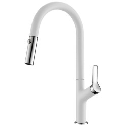 Virtuves izlietnes maisītājs granīta ar izvelkamu izteku Helika GRATA, alba