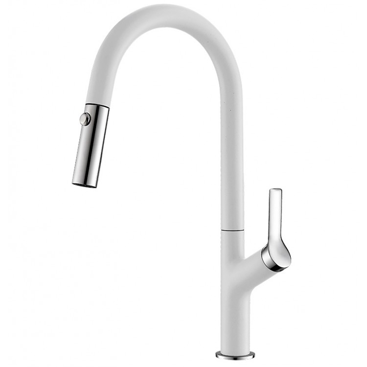 Virtuves izlietnes maisītājs granīta ar izvelkamu izteku Helika GRATA, alba