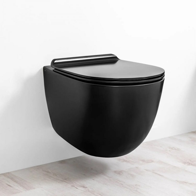 Tualetes pods piekaramais Simas Vignoni Rimless ar vāku, melns matēts VI18/F85/VI004