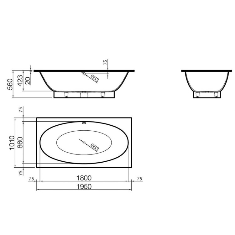 Brīvi stāvoša vanna Vispool GEMMA 1950x1010