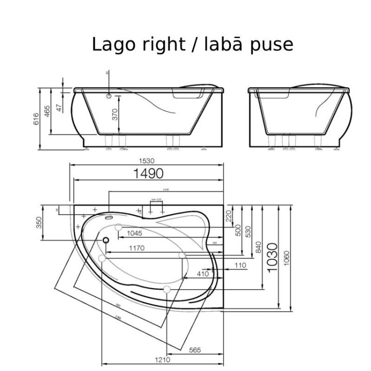 Stūra vanna Vispool LAGO 153x106