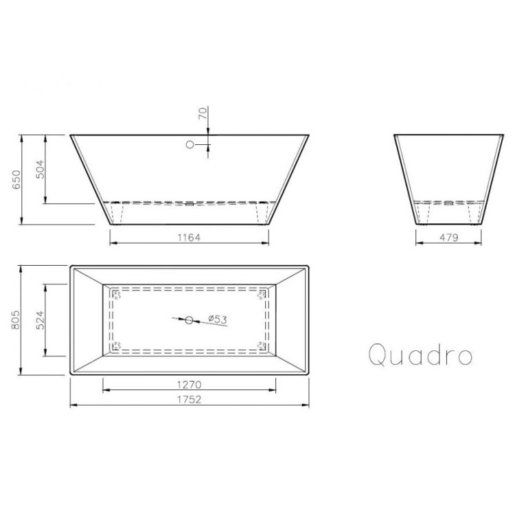 Brīvi stāvoša vanna Vispool Quadro 175 1752x805mm