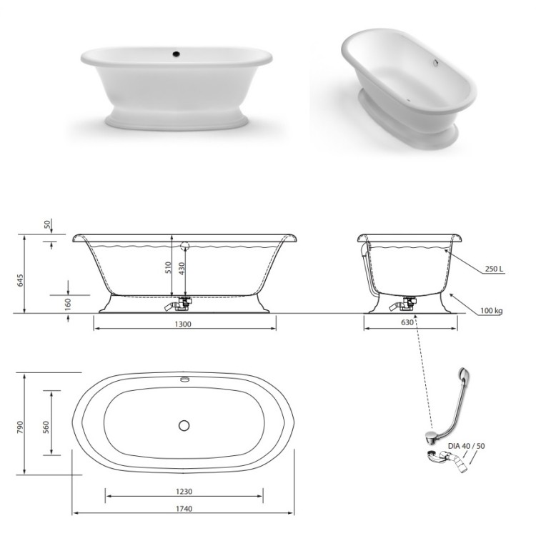 Brīvi stāvoša vanna Aura MICANTO 174x79 cm