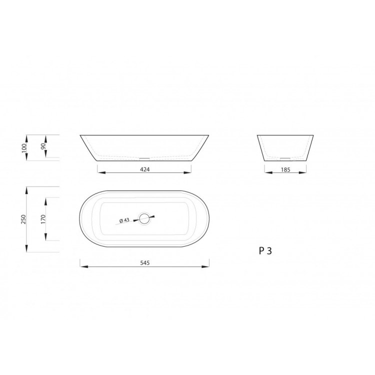 Vannas istabas uzliekamā izlietne Vispool P 3 55x25 cm, balta