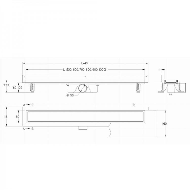 Dušas kanāls VOGI DUO 600mm, vertikāls atloks 813951