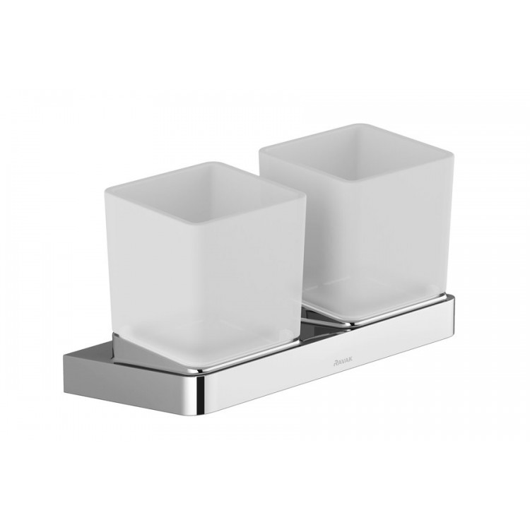 Glāze ar turētāju, dubultais Ravak 10°, hroms TD 220.0