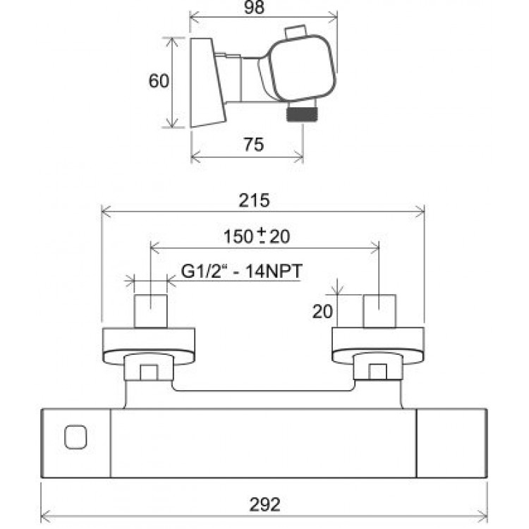 Termostata dušas maisītājs RAVAK 10° Free Black TD F 033.20/150, X070154