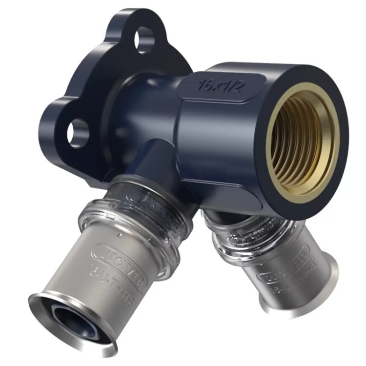 Presējamais dubultlīkums ar sienas stiprinājumu daudzslāņu caurulēm 20 x 1/2'' Wavin U