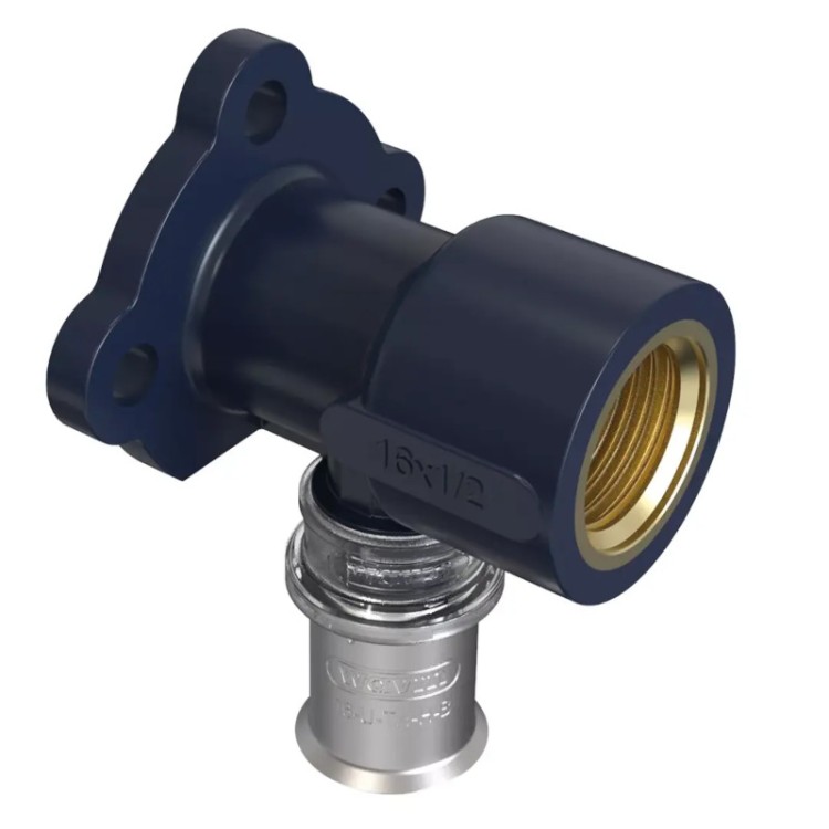 Presējamais līkums ar sienas stiprinājumu daudzslāņu caurulēm 20 x 1/2'' Wavin U