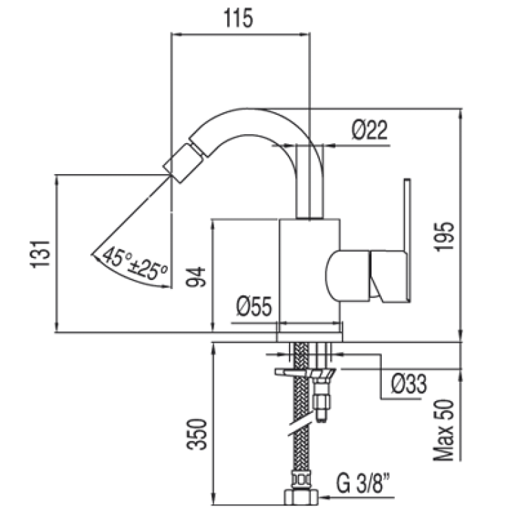 Bidē maisītājs LEX-TRES, hroms 181224