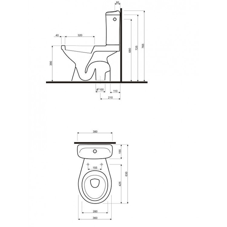 Tualetes pods KOLO IDOL ar horizontālu izvadu,ciets vāks 19025