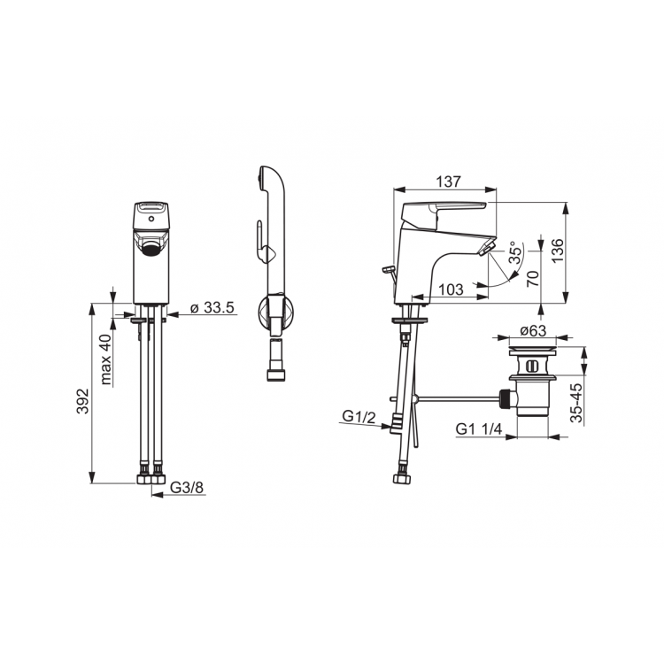 Izlietnes maisītājs ar bidetta rokas dušu ORAS SAGA 3908F