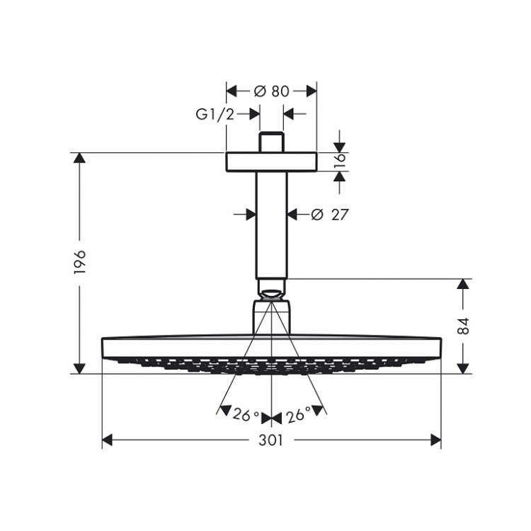 Dušas galva HG Raindance Select S 300 2jet, balts/hroms 27337400