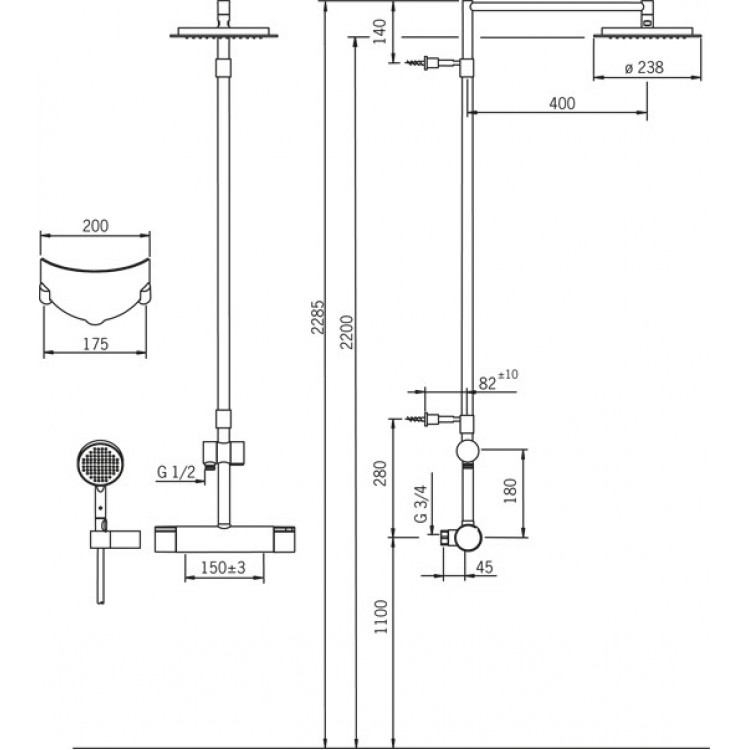 Termostata dušas maisītājs ar dušu ORAS Cubista 2892