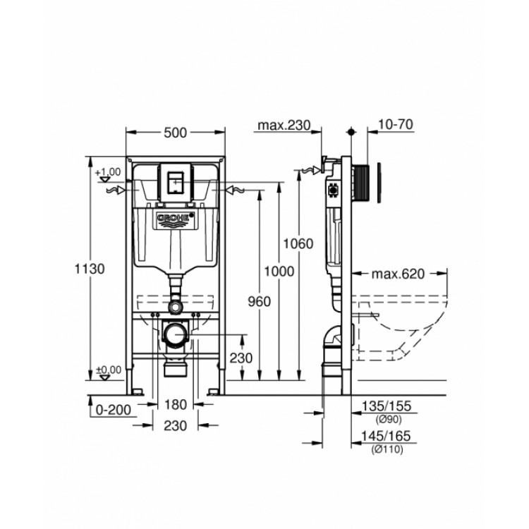 Iebūvējamais rāmis tualetes podam Grohe Rapid SL ar Even pogu (phantom black), 38811KF0