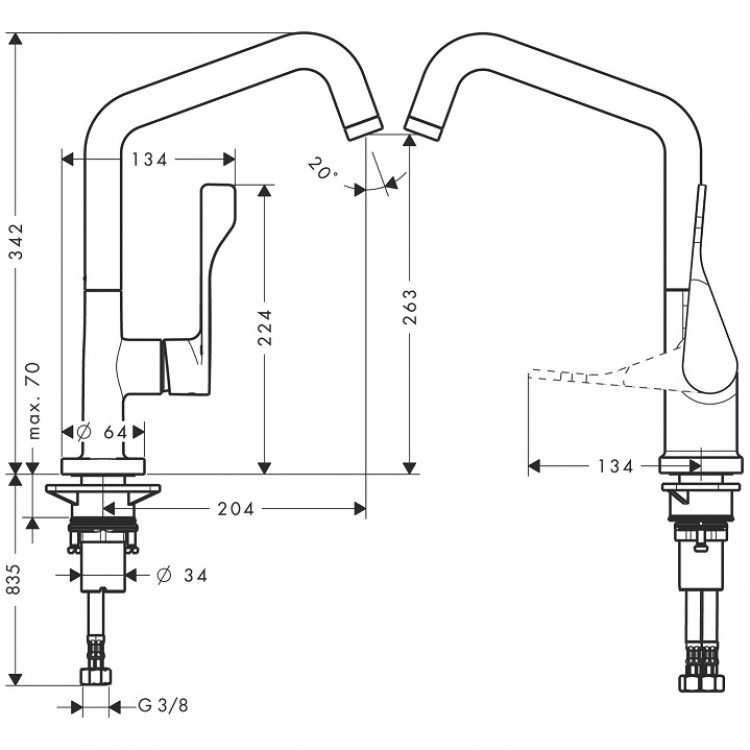 Virtuves izlietnes maisītājs Hansgrohe Axor Citterio, hroms 39850000