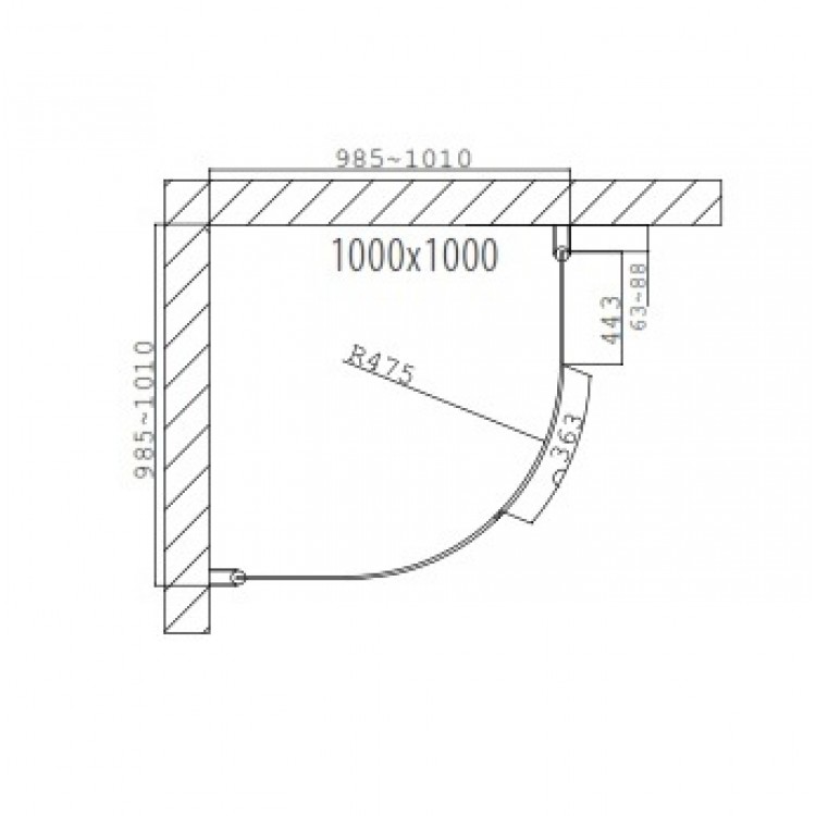 Dušas stūris pusapaļš Duschy Round 1000x1000, Frost stikls 5213-100