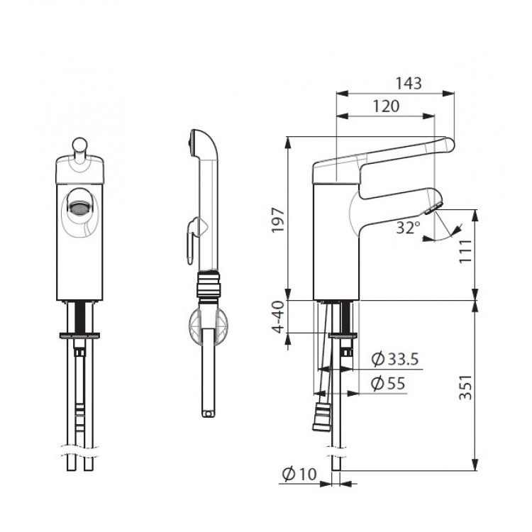 Izlietnes jaucējkrāns ar bidettu dušu ORAS MEDIPRO, 5512A