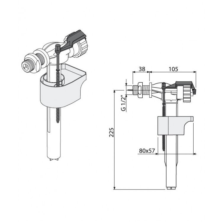 Tualetes poda uzpildes mehānisms Alcaplast A15-1-2 1/2