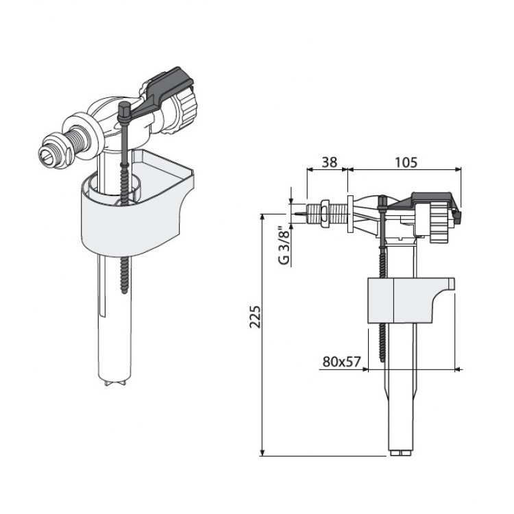 Tualetes poda uzpildes mehānisms Alcaplast A15-3-8 3/8
