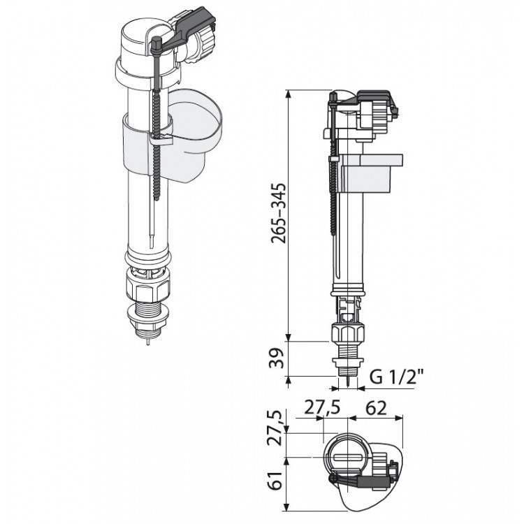 Tualetes poda uzpildes mehānisms Alcaplast A18-1-2 1/2