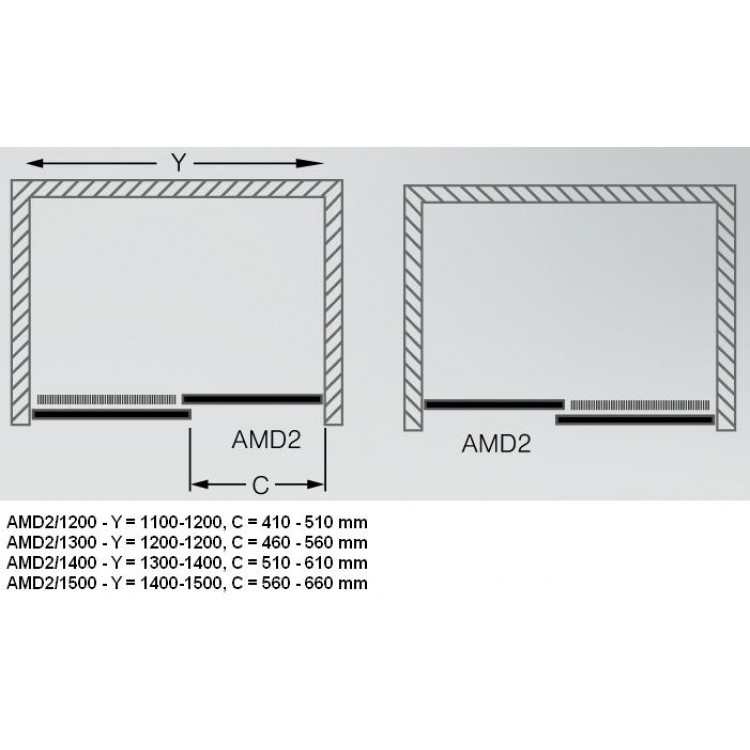 Dušas durvis bīdāmās Roth AMD2 1500 mm