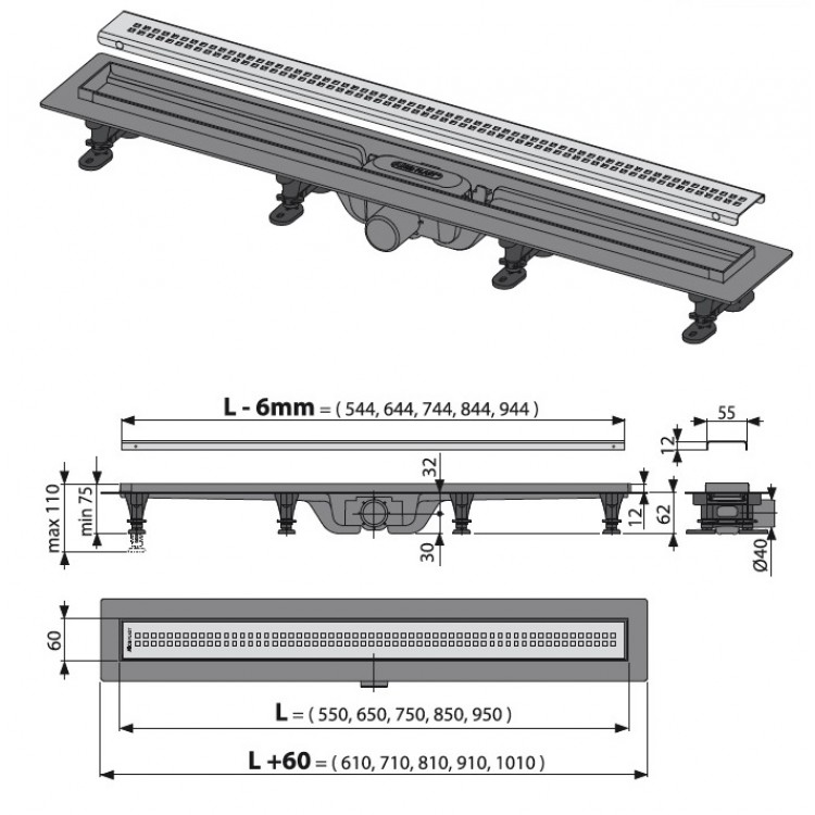 Dušas kanāls Alcaplast APZ9 850mm
