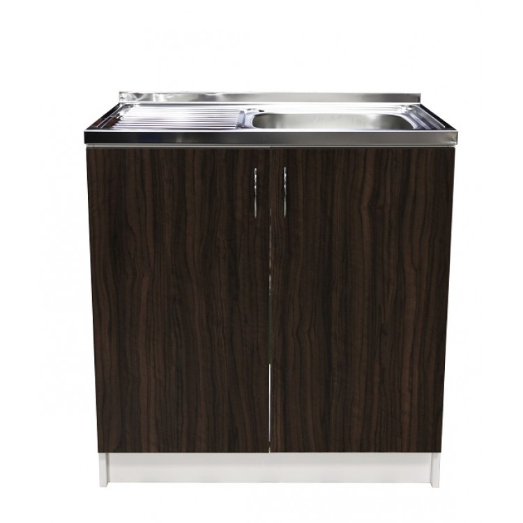 Virtuves izlietnes skapītis Aqualine 80x50cm, balts/tumšs koks