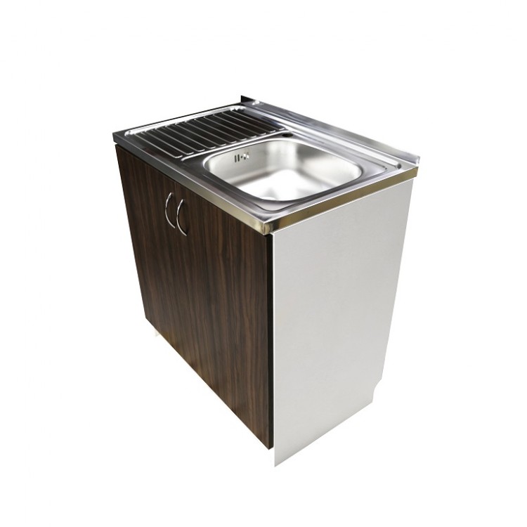 Virtuves izlietnes skapītis Aqualine 80x50cm, balts/tumšs koks