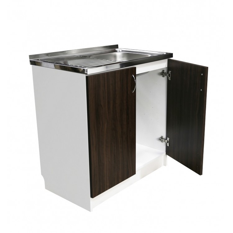 Virtuves izlietnes skapītis Aqualine 80x50cm, balts/tumšs koks