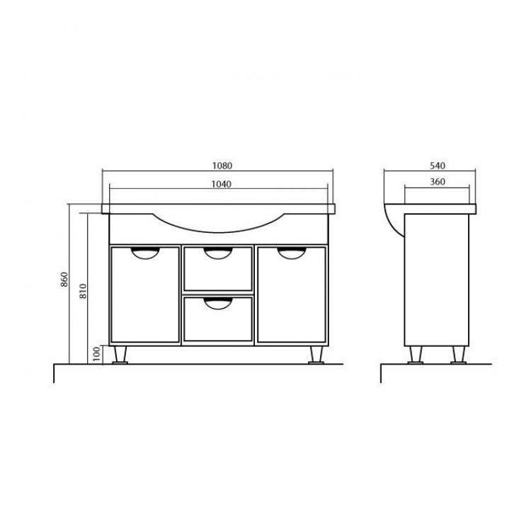Vannas istabas skapītis ar izlietni Akvarodos Gloria 108cm, 93605GL108