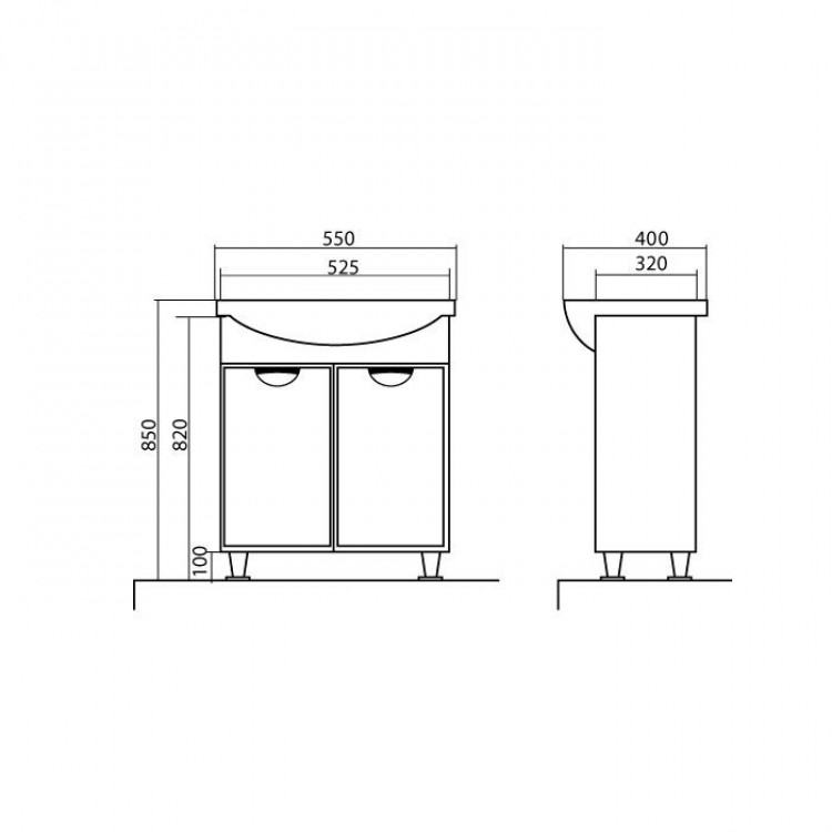 Vannas istabas skapītis ar izlietni Akvarodos Gloria 55cm, 93605GL55