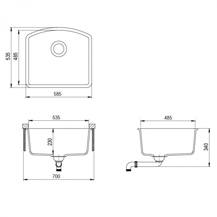 Virtuves izlietne HELIKA ARCA pabūvējama 585x460mm, SQA103-220