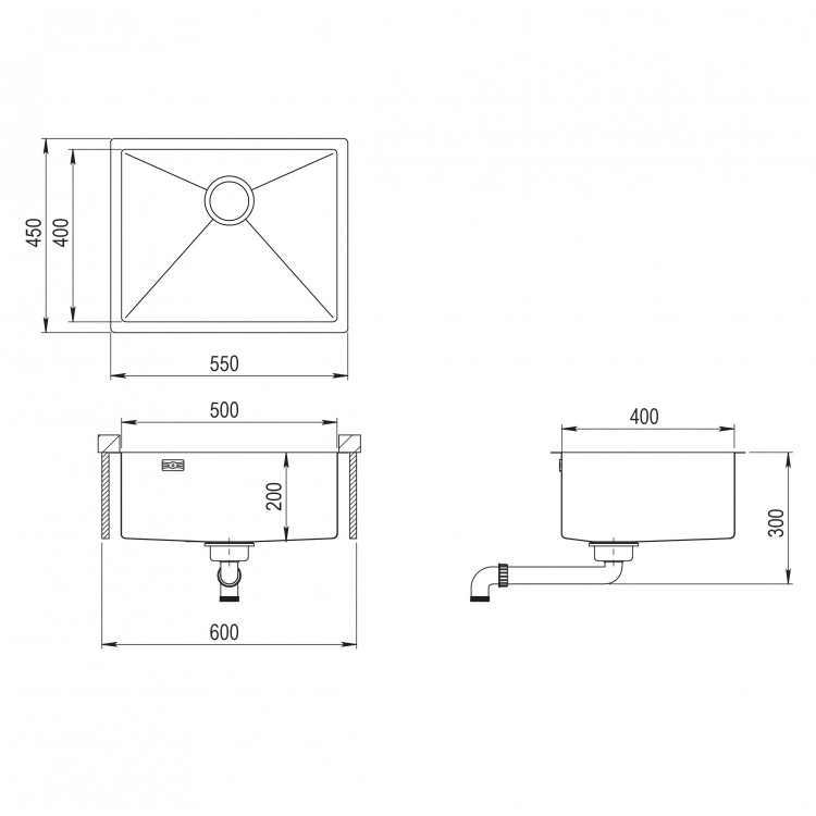 Virtuves izlietne HELIKA DERA 55x45cm, DER100L-T
